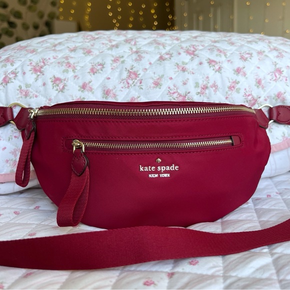 kate spade Handbags - Kate Spade Chelsea Red Cranberry Nylon Belt Bag Fanny Pack Gold Hardware